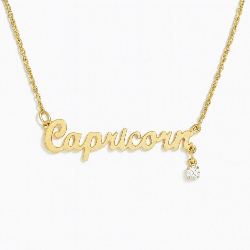 Avon Capricorn Zodiac Necklace Gold Tone Script Vintage  With Rhinestone Charm
